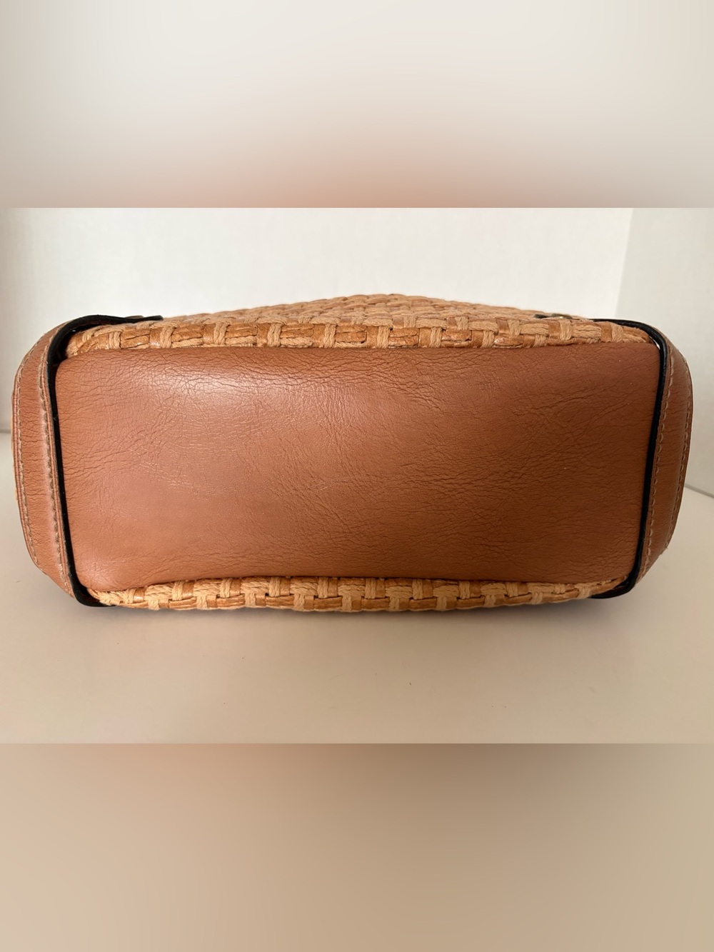 Fossil Tan Woven Tote with Circular Wood Handles - Picture 10 of 14